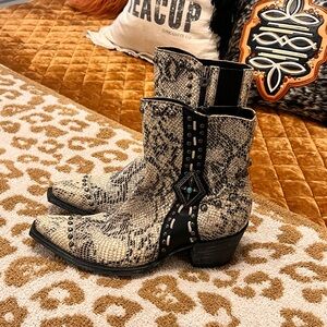 Snakeskin Ankle Boots with Studded Details